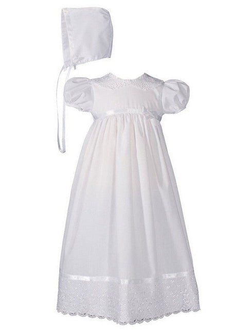Baby Girls White Poly Cotton Lace Collar Hem Hat Christening Gown 0-24M - SophiasStyle.com